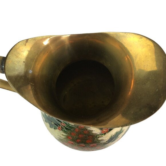 Vintage Christmas Drink Pitcher Tree Holly Cloisonne Holiday Decor Made in India - Picture 4 of 10